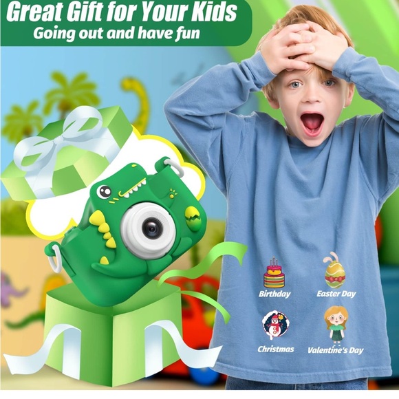 NIB Green Dinosaur Kids Camera, for Girls Boys  1080P HD Selfie Digital Video - Picture 6 of 11